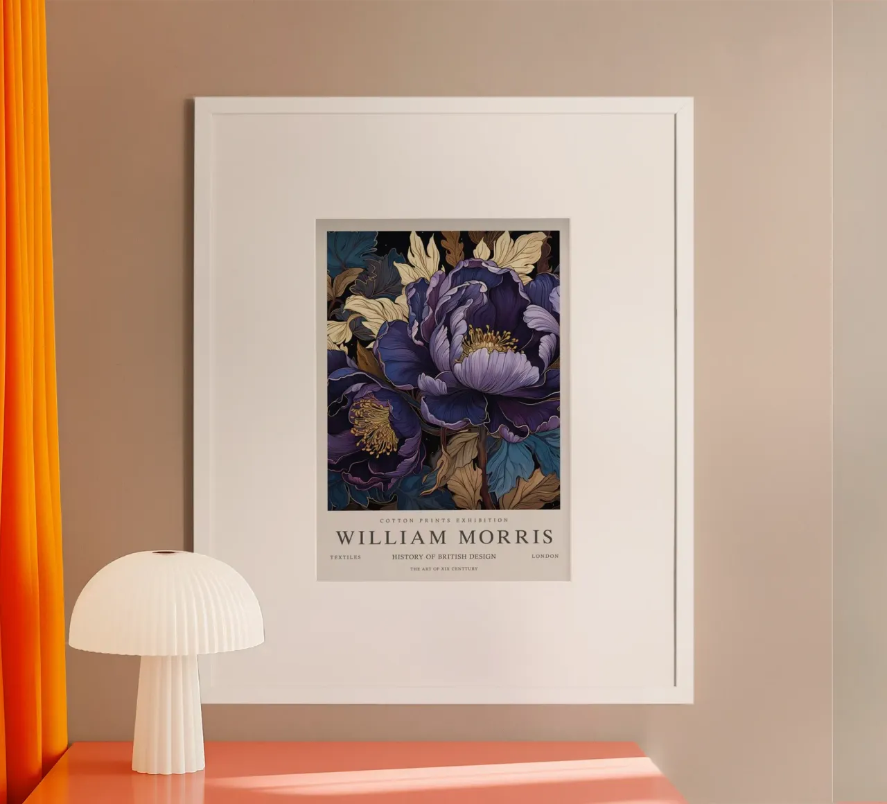 beautiful purple peony flowers william morris poster with wooden frame by komo store