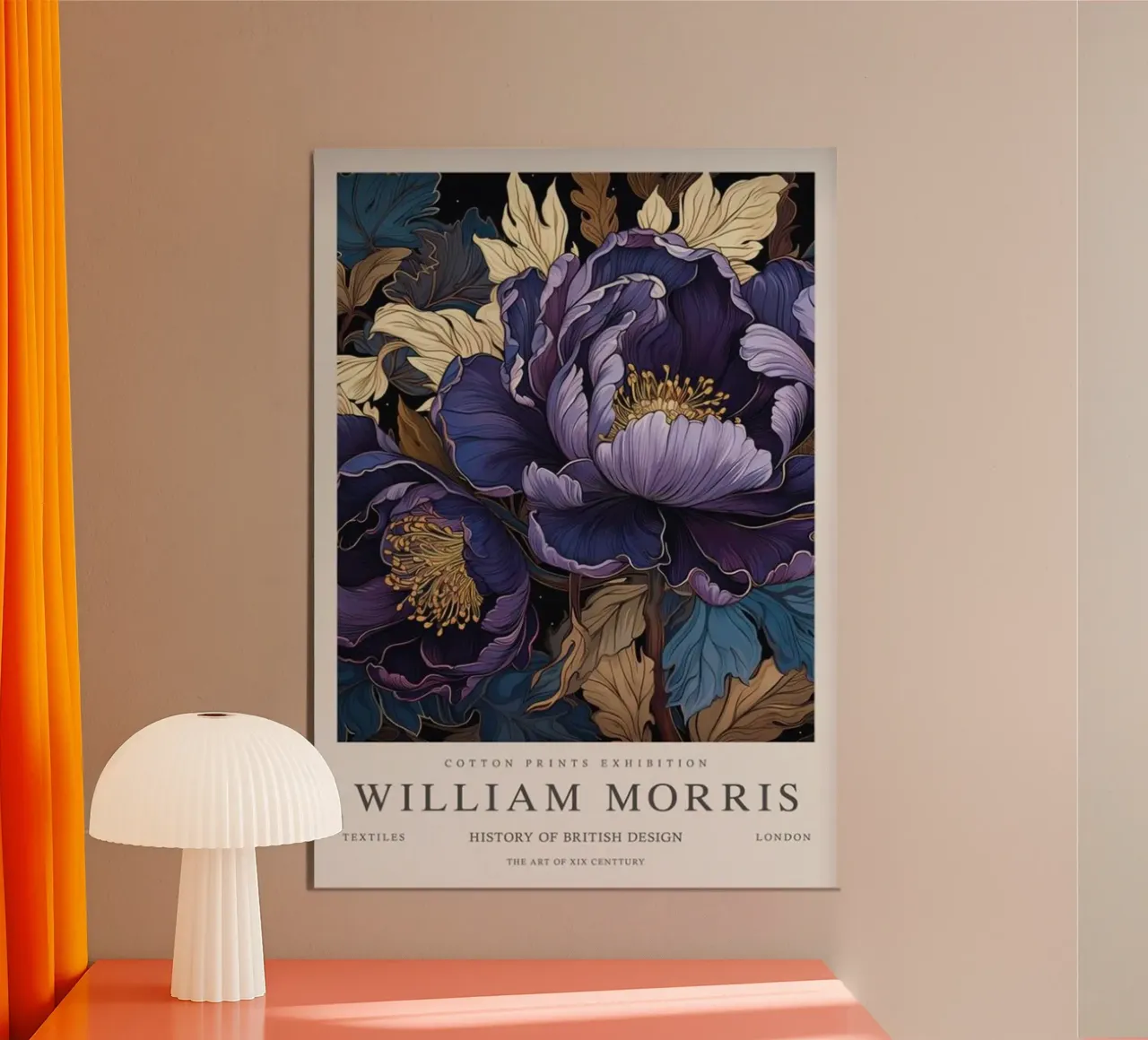beautiful purple peony flowers william morris poster with wooden frame by komo store