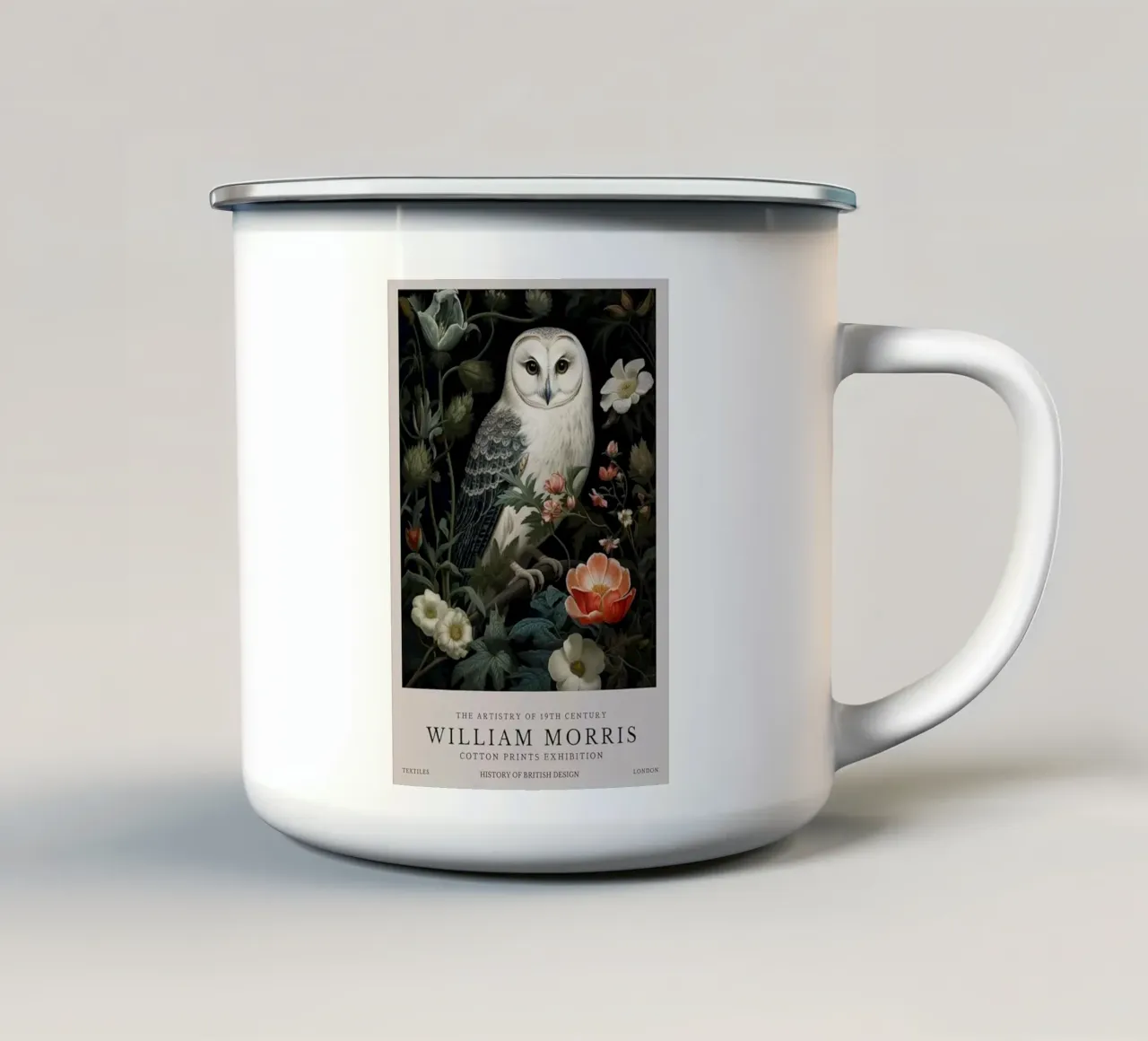 grande gufo bianco william morris tazza in smalto da komo store