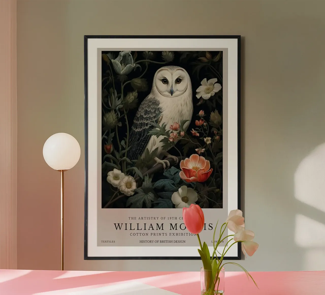 grande gufo bianco william morris poster con telaio in legno da komo store
