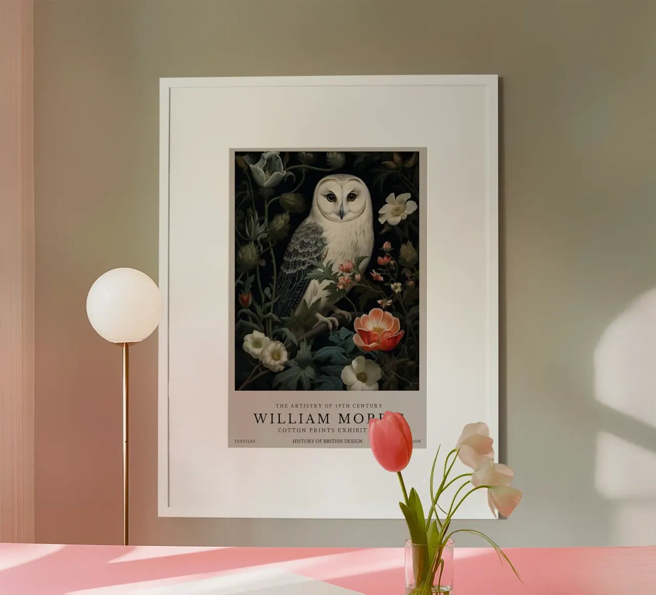 grande gufo bianco william morris poster con telaio in legno da komo store