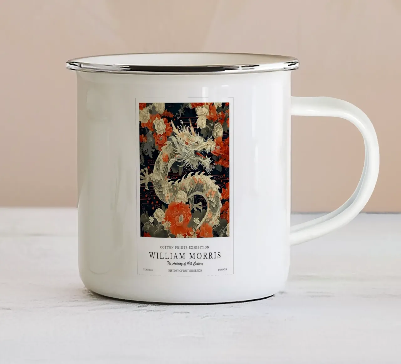 drago dai fiori rossi william morris tazza in smalto da komo store