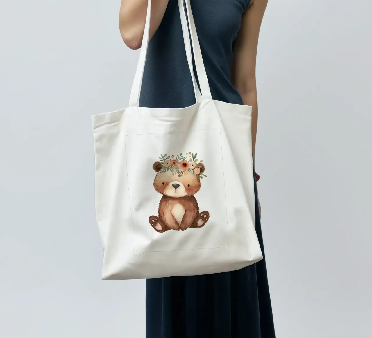 Orso bohémien con corona di fiori - Arte vivaistica del bosco borsa in juta da ClubArt