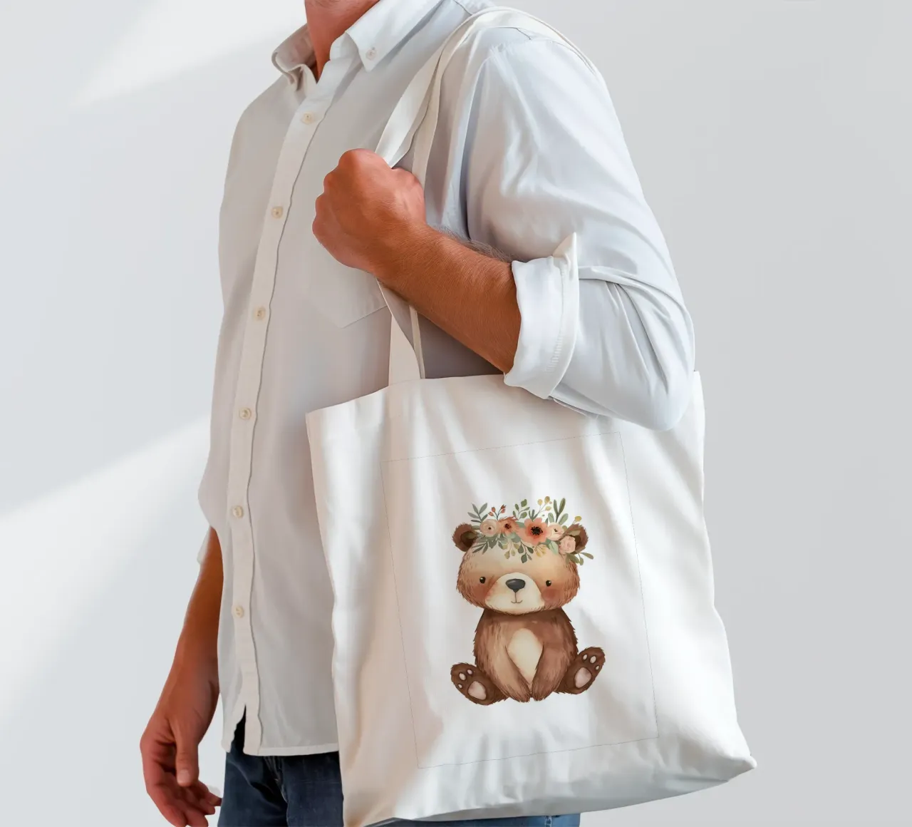 Orso bohémien con corona di fiori - Arte vivaistica del bosco borsa in juta da ClubArt
