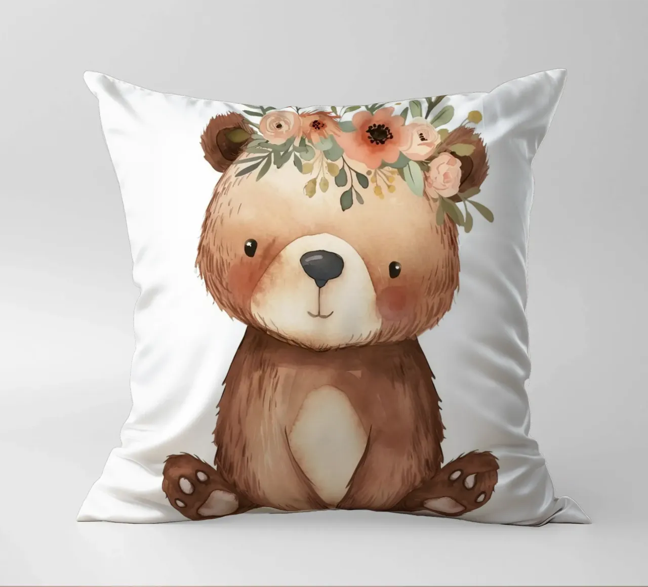 Orso bohémien con corona di fiori - Arte vivaistica del bosco cuscino da ClubArt