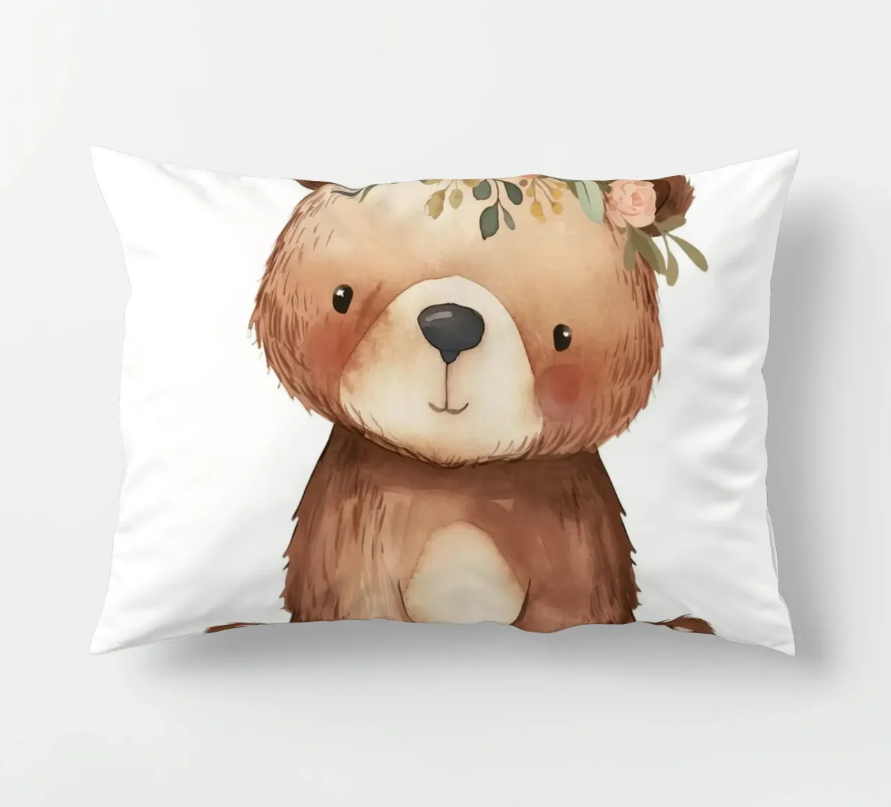 Orso bohémien con corona di fiori - Arte vivaistica del bosco cuscino da ClubArt