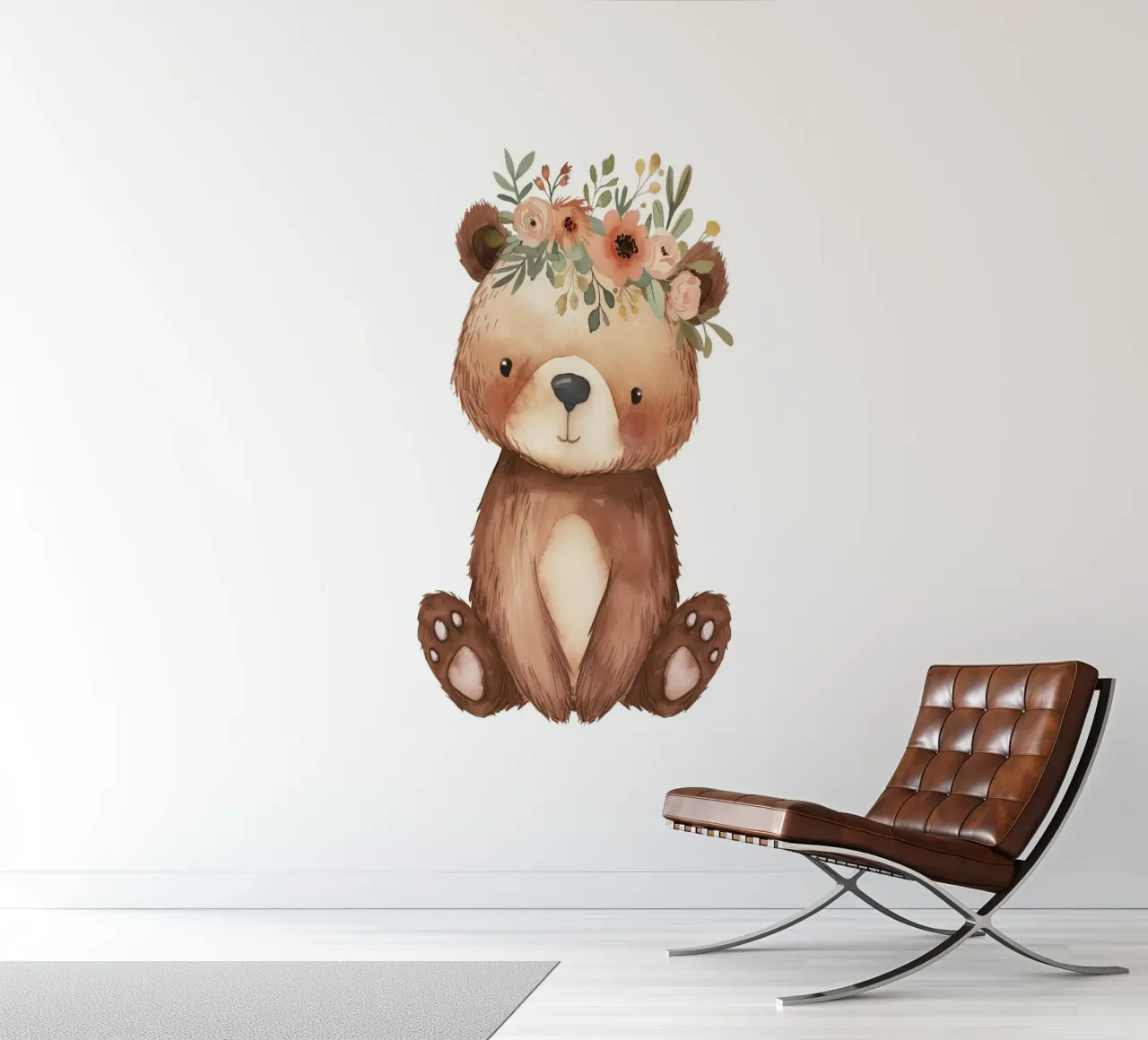 Boho Bear with Flower Crown - Woodland Nursery Art photo wallpaper by ClubArt