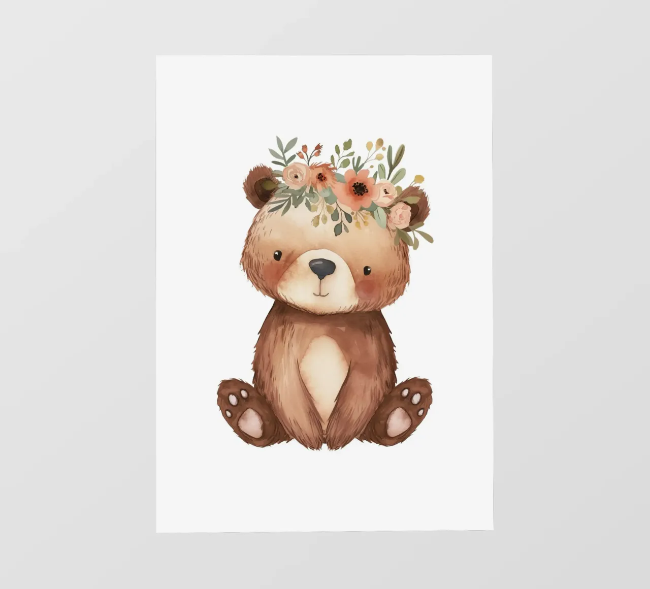 Boho Bear with Flower Crown - Woodland Nursery Art photo wallpaper by ClubArt