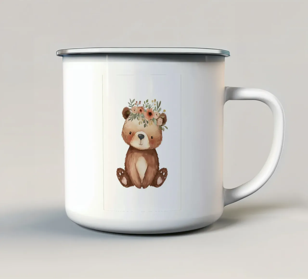 Orso bohémien con corona di fiori - Arte vivaistica del bosco tazza in smalto da ClubArt
