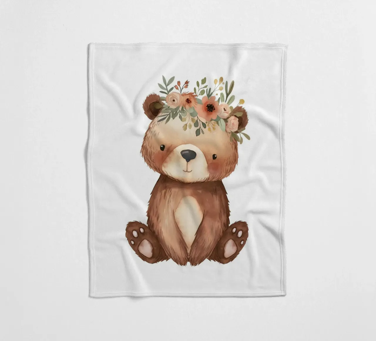 Orso bohémien con corona di fiori - Arte vivaistica del bosco coperta in pile da ClubArt