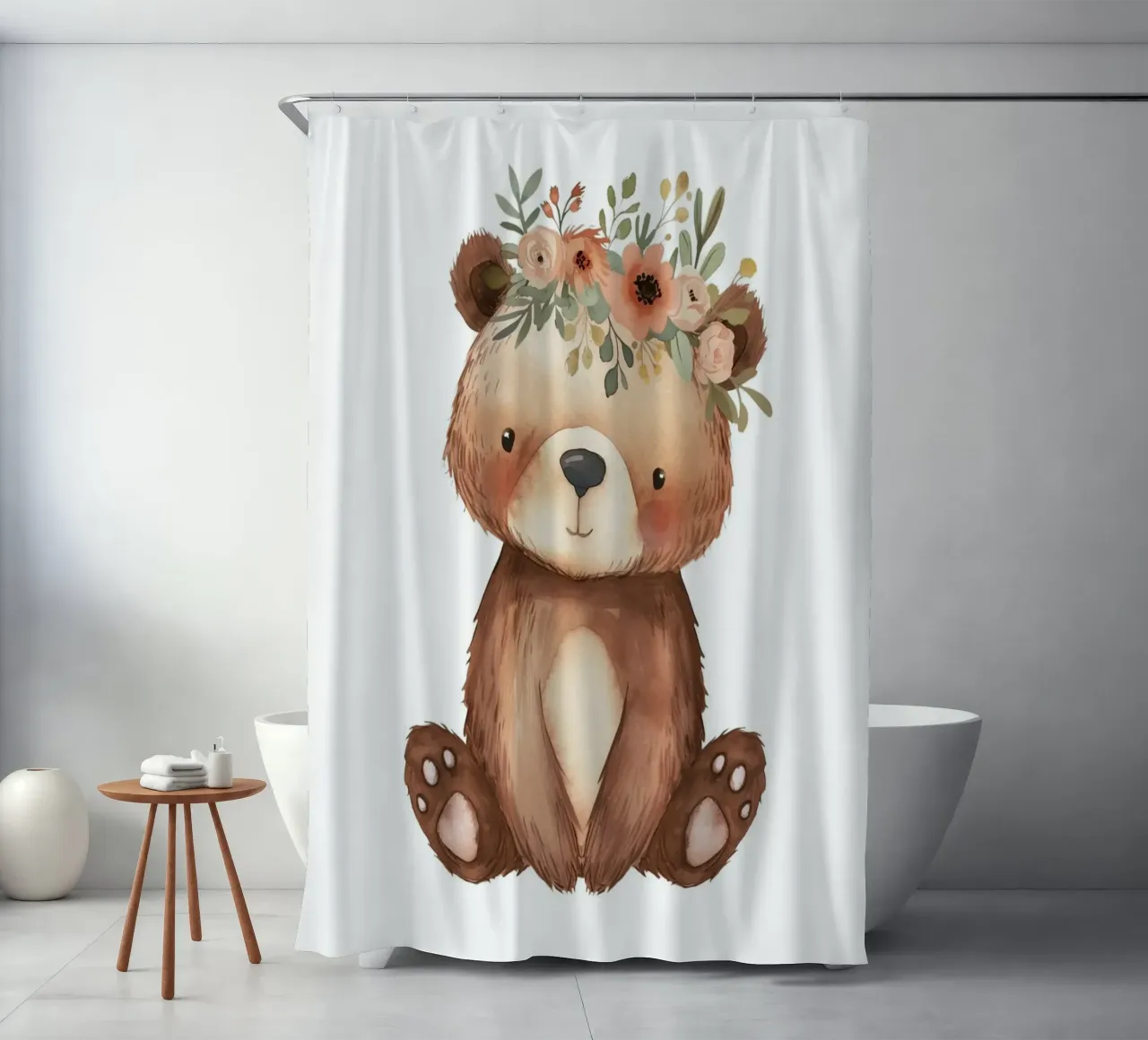 Orso bohémien con corona di fiori - Arte vivaistica del bosco tenda da doccia da ClubArt