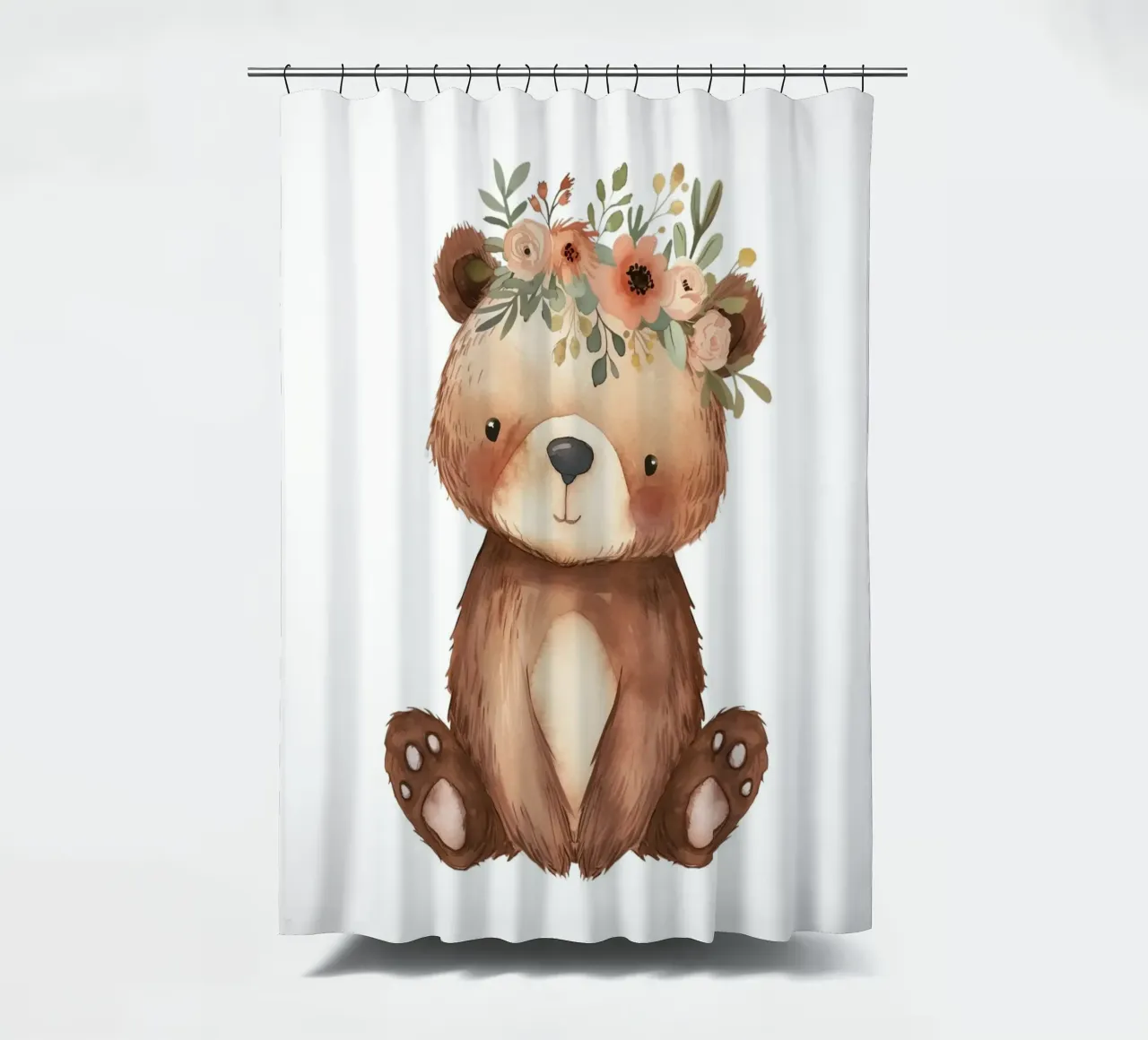 Orso bohémien con corona di fiori - Arte vivaistica del bosco tenda da doccia da ClubArt