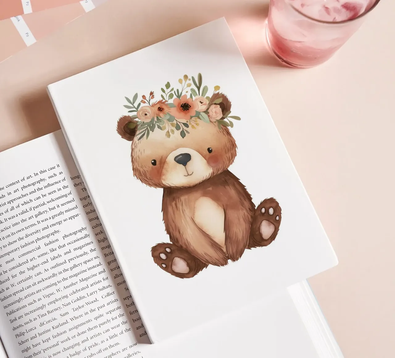 Boho Bear with Flower Crown - Woodland Nursery Art notebook by ClubArt