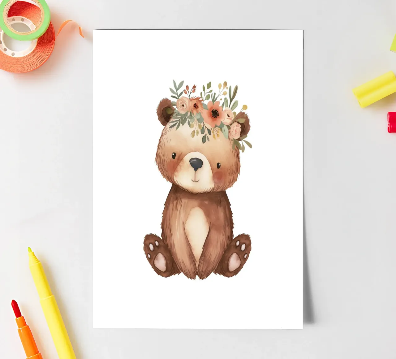 Boho Bär mit Blumenkrone - Woodland Nursery Art Stickerbogen von ClubArt