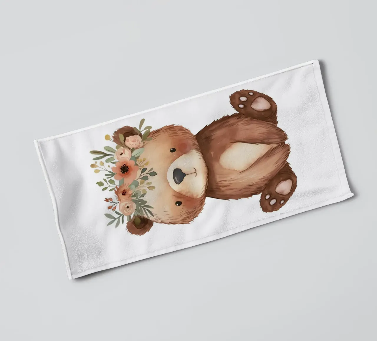 Orso bohémien con corona di fiori - Arte vivaistica del bosco asciugamano da bagno da ClubArt