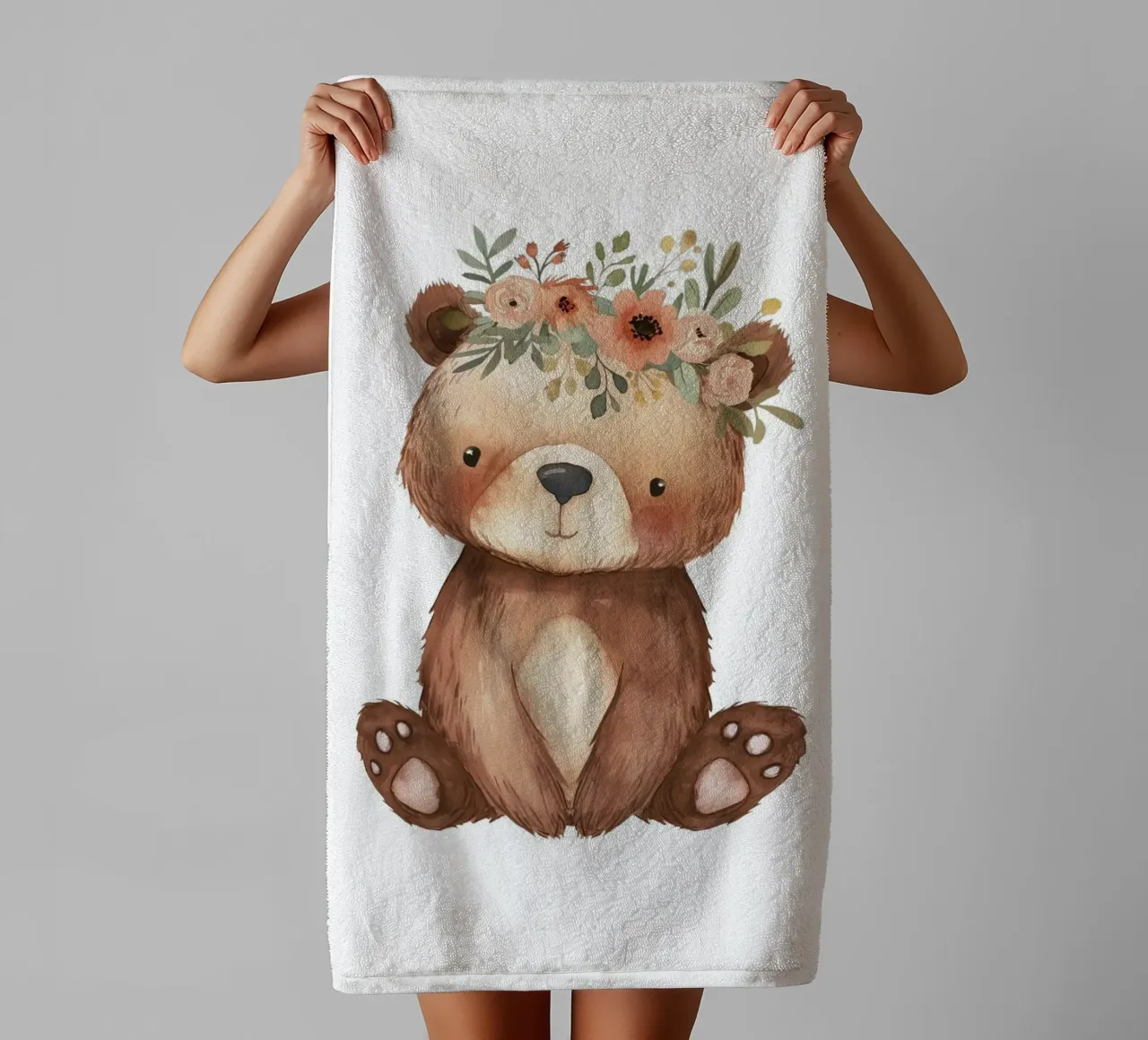 Orso bohémien con corona di fiori - Arte vivaistica del bosco asciugamano da bagno da ClubArt