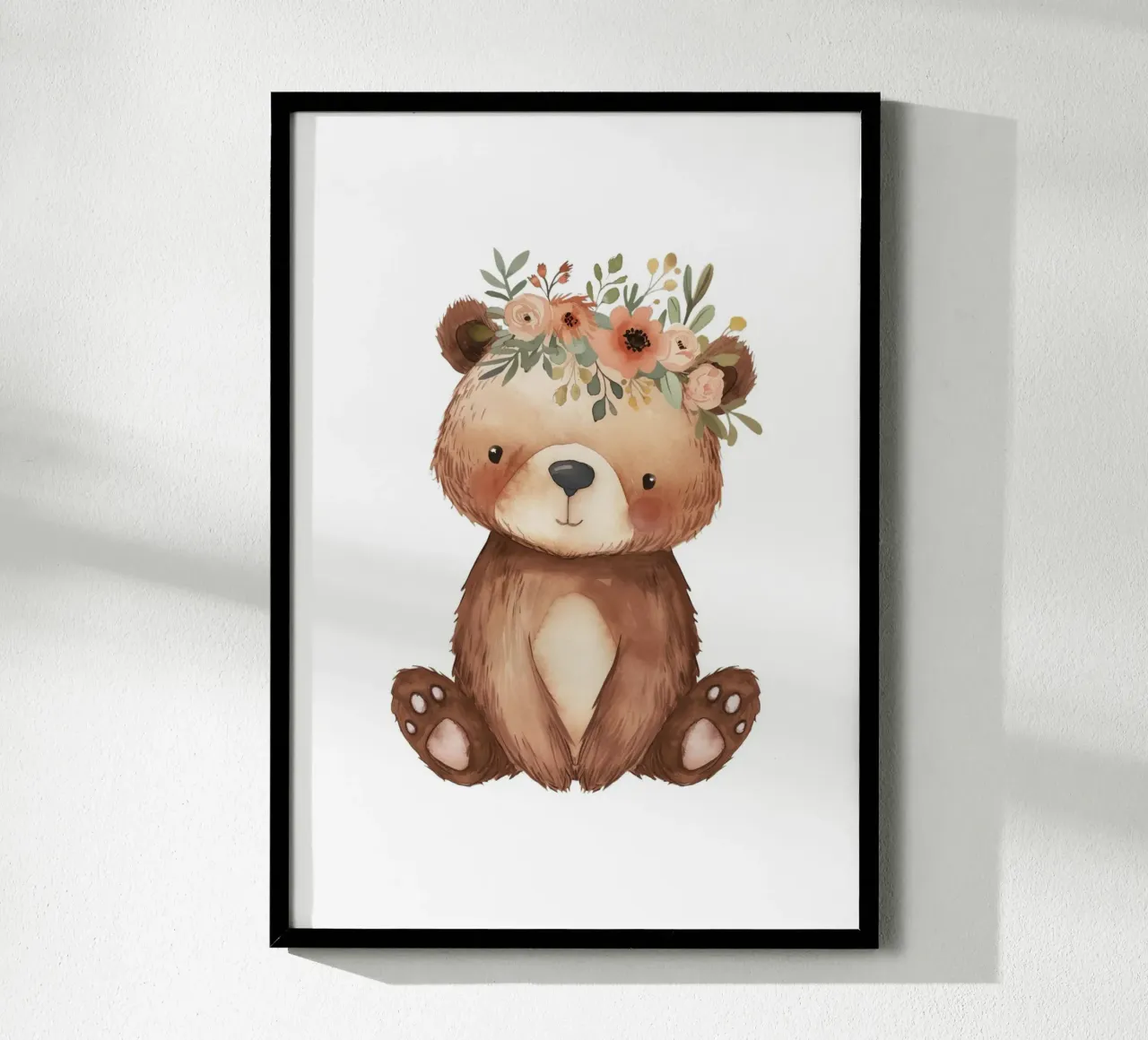 Boho Bär mit Blumenkrone - Woodland Nursery Art Hahnemühle von ClubArt