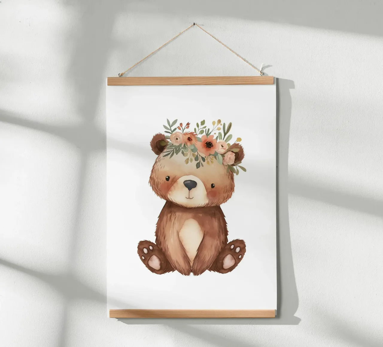 Boho Bär mit Blumenkrone - Woodland Nursery Art Hahnemühle von ClubArt