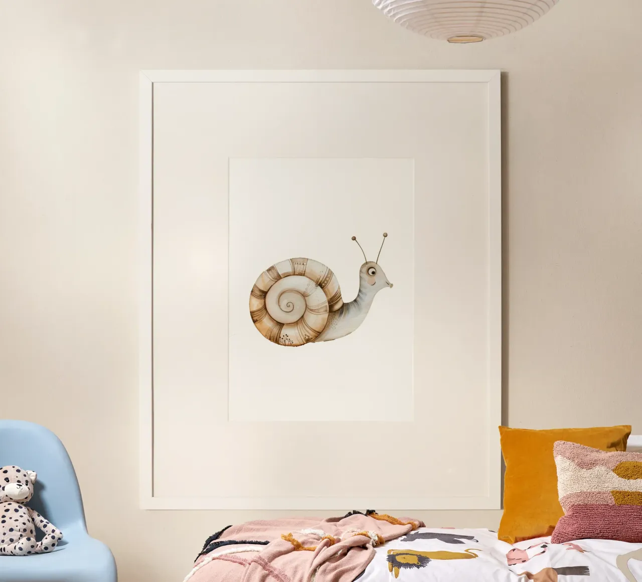 Stampa d'arte ad acquerello di una simpatica lumaca - Decorazione per giardini boschivi poster con telaio in alluminio da ClubArt