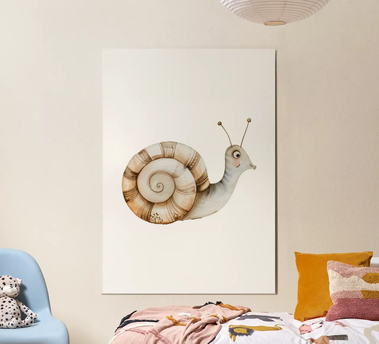 Stampa d'arte ad acquerello di una simpatica lumaca - Decorazione per giardini boschivi poster con telaio in alluminio da ClubArt