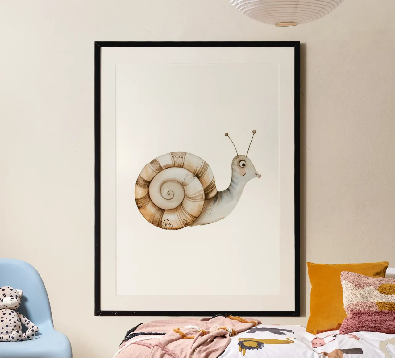 Stampa d'arte ad acquerello di una simpatica lumaca - Decorazione per giardini boschivi poster con telaio in alluminio da ClubArt
