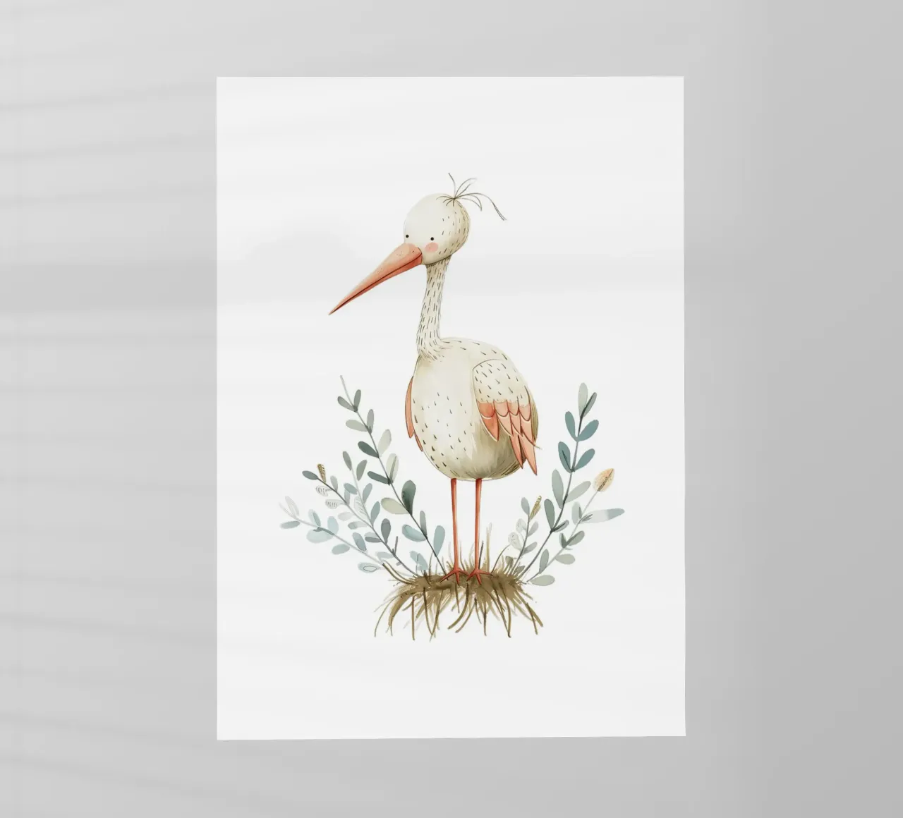 Stampa acquerellata di una cicogna carina - Vivaio Boho e arte degli uccelli pellicola backlit da ClubArt