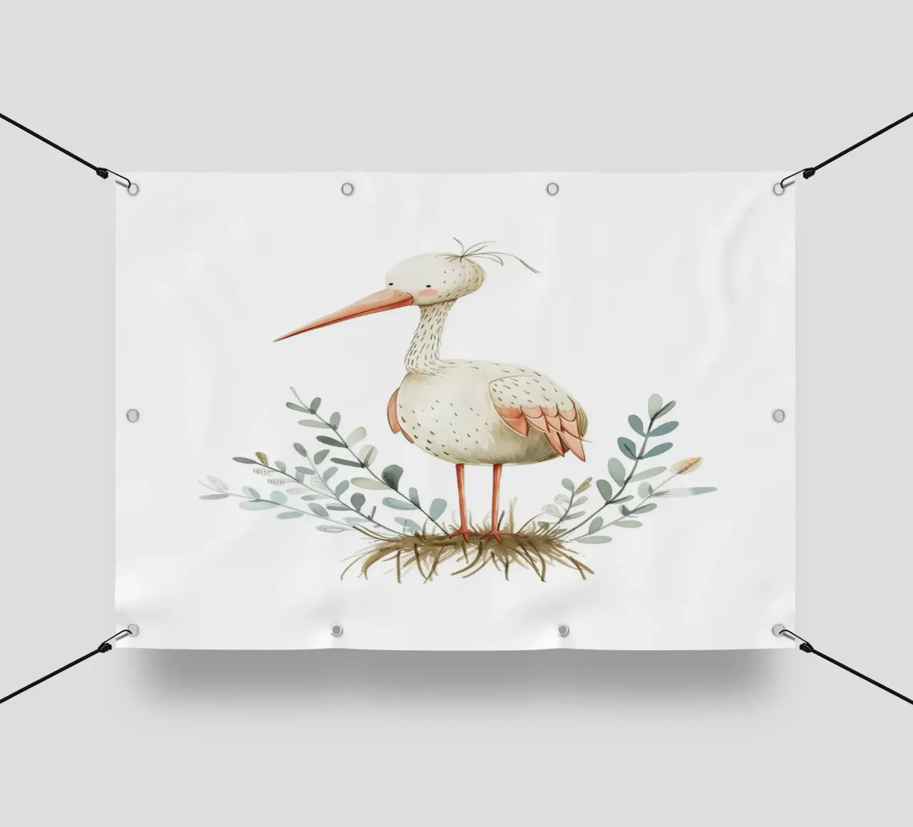 Stampa acquerellata di una cicogna carina - Vivaio Boho e arte degli uccelli telo in pvc da ClubArt