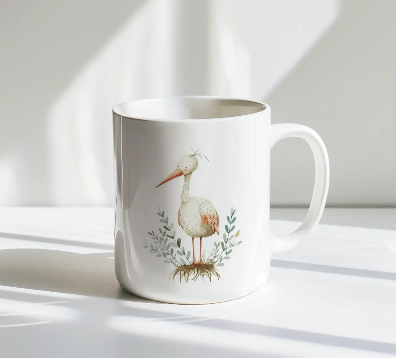 Stampa acquerellata di una cicogna carina - Vivaio Boho e arte degli uccelli tazza in ceramica da ClubArt