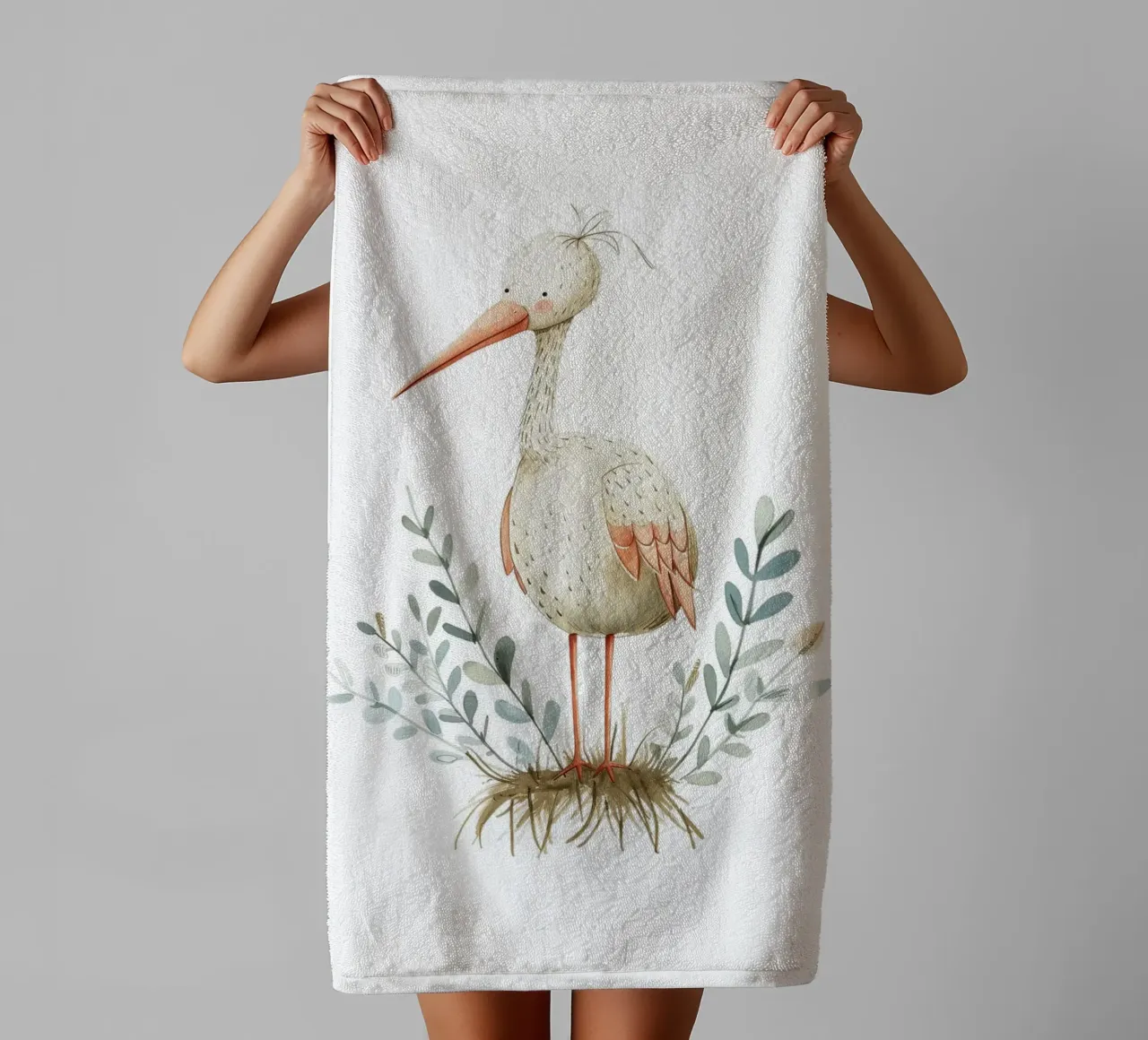 Cute Stork Watercolor Print - Boho Nursery & Bird Art towel by ClubArt