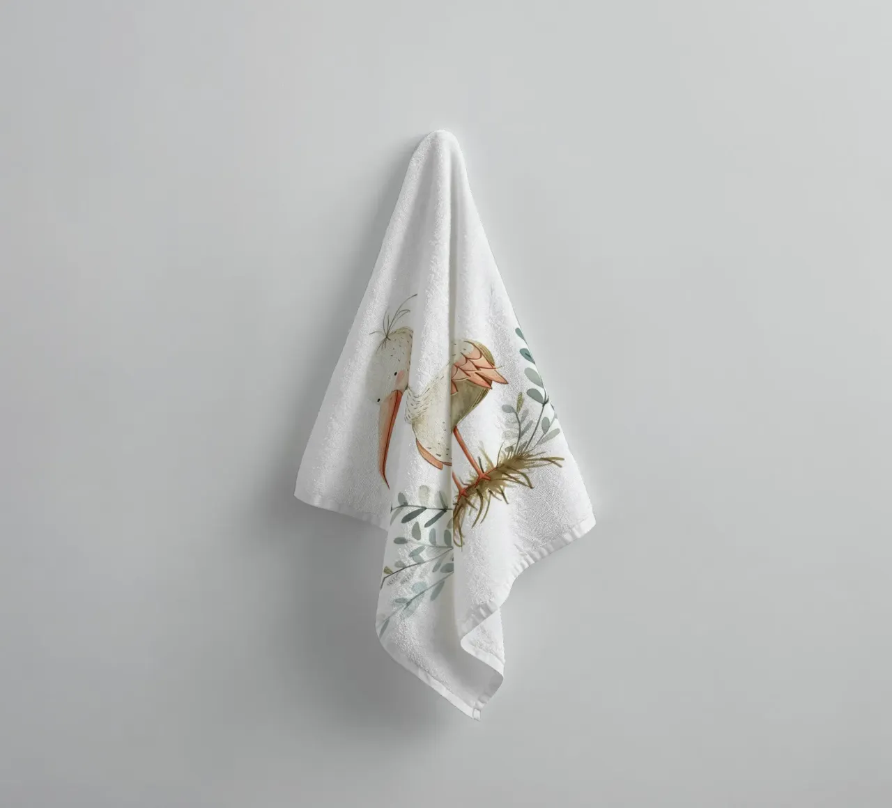 Cute Stork Watercolor Print - Boho Nursery & Bird Art towel by ClubArt