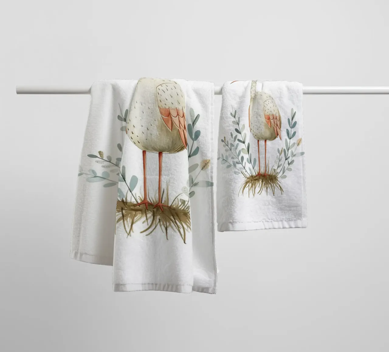 Cute Stork Watercolor Print - Boho Nursery & Bird Art towel by ClubArt