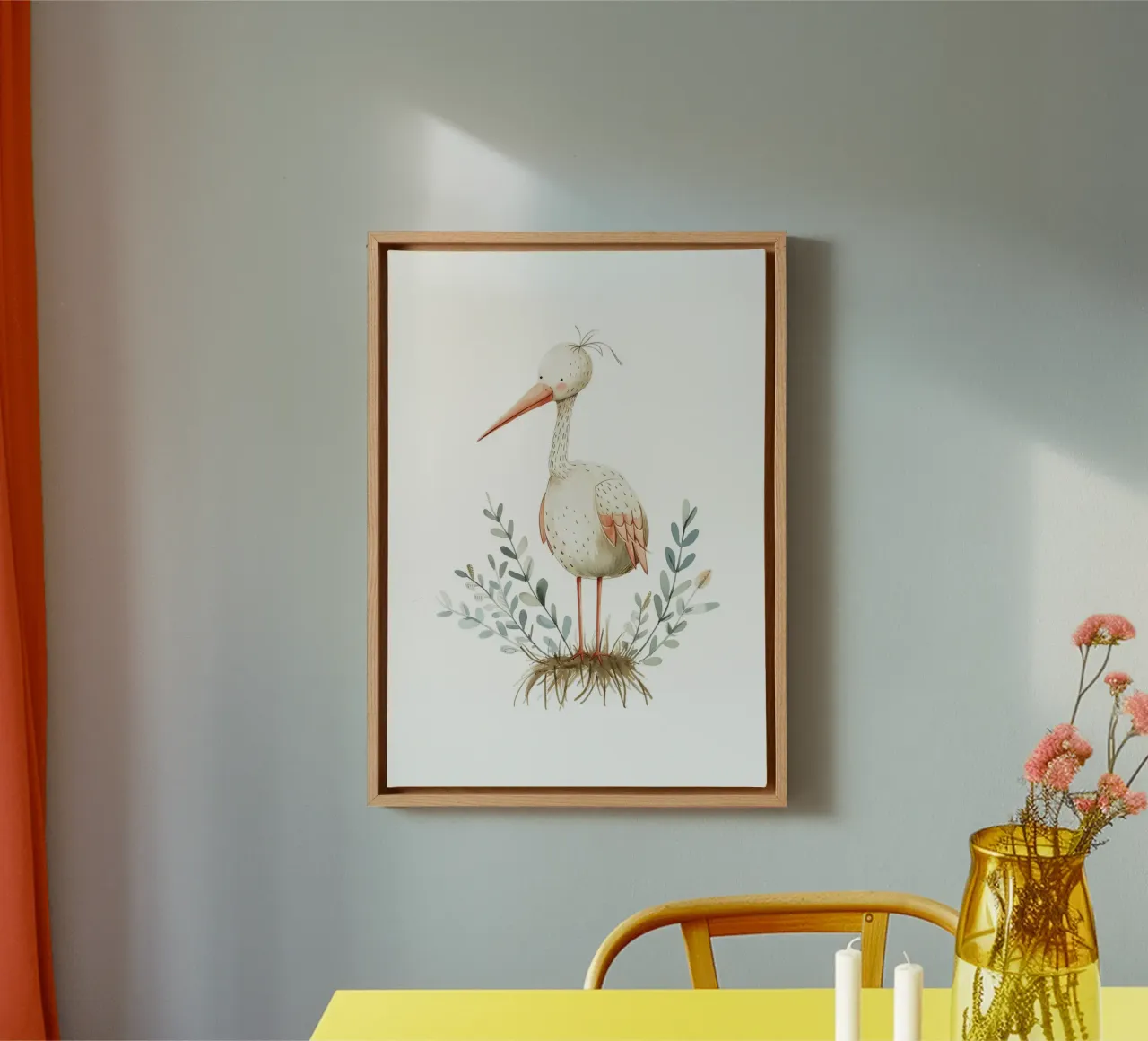 Cute Stork Watercolor Print - Boho Nursery & Bird Art canvas with Floater frame by ClubArt