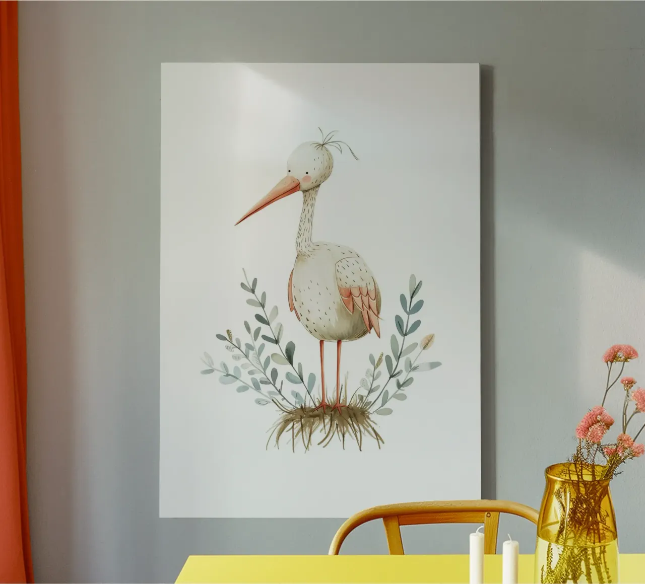 Cute Stork Watercolor Print - Boho Nursery & Bird Art canvas with Floater frame by ClubArt