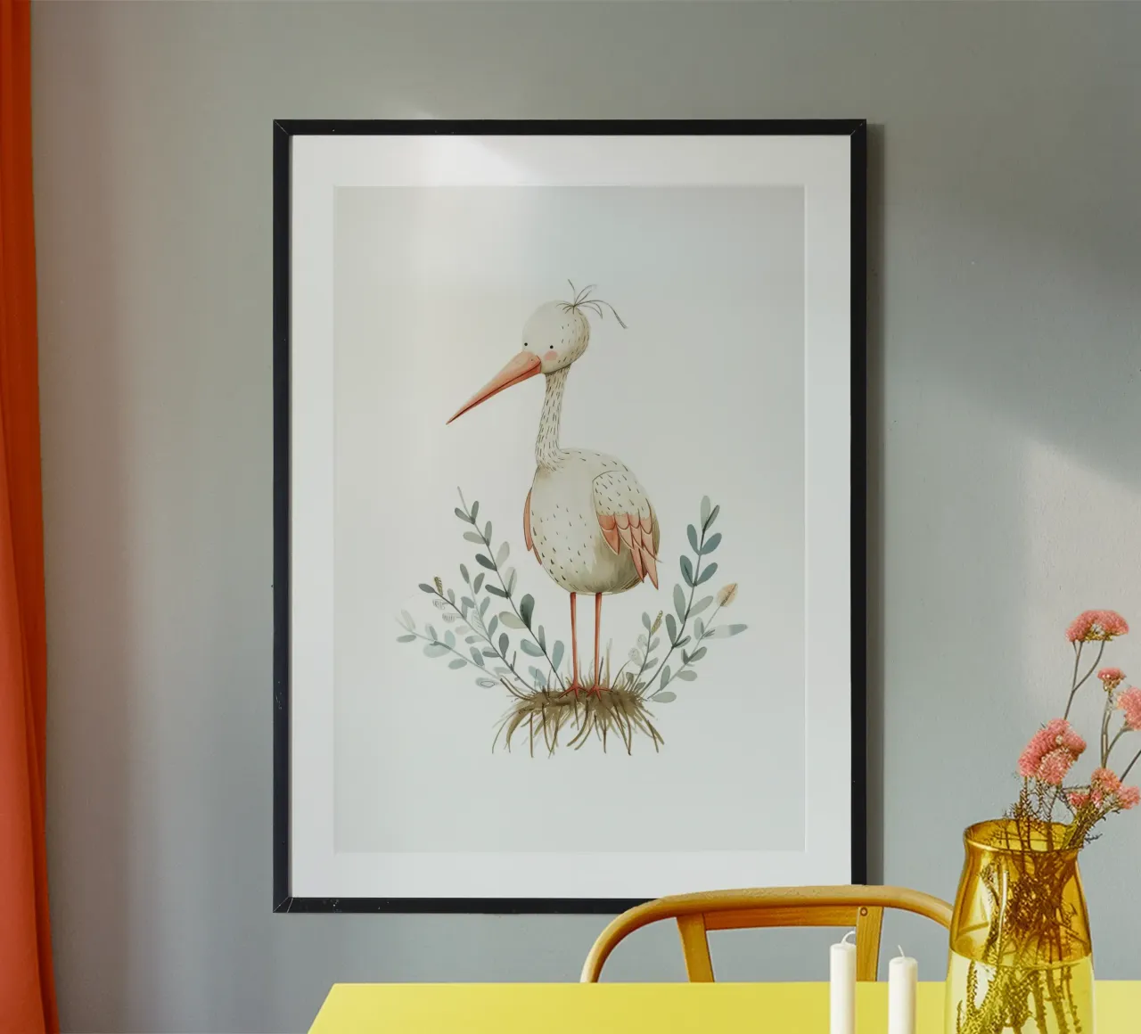 Estampado en acuarela de una cigüeña - Arte bohemio para el cuarto de los niños y pájaros poster de ClubArt