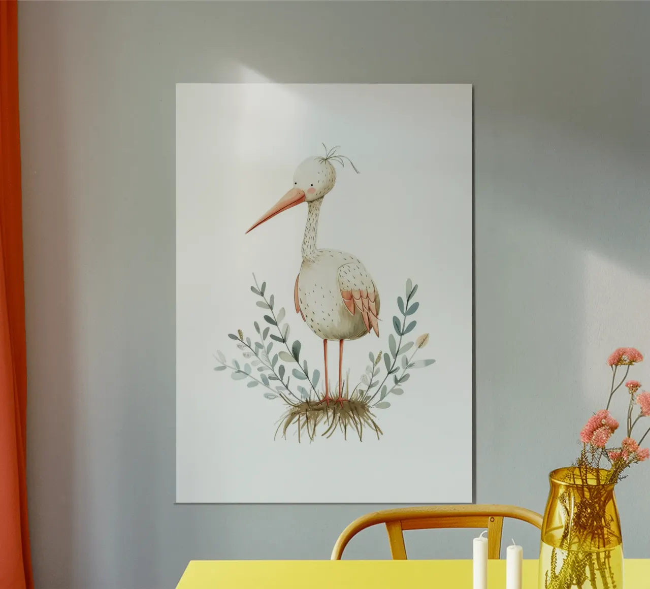 Estampado en acuarela de una cigüeña - Arte bohemio para el cuarto de los niños y pájaros poster de ClubArt