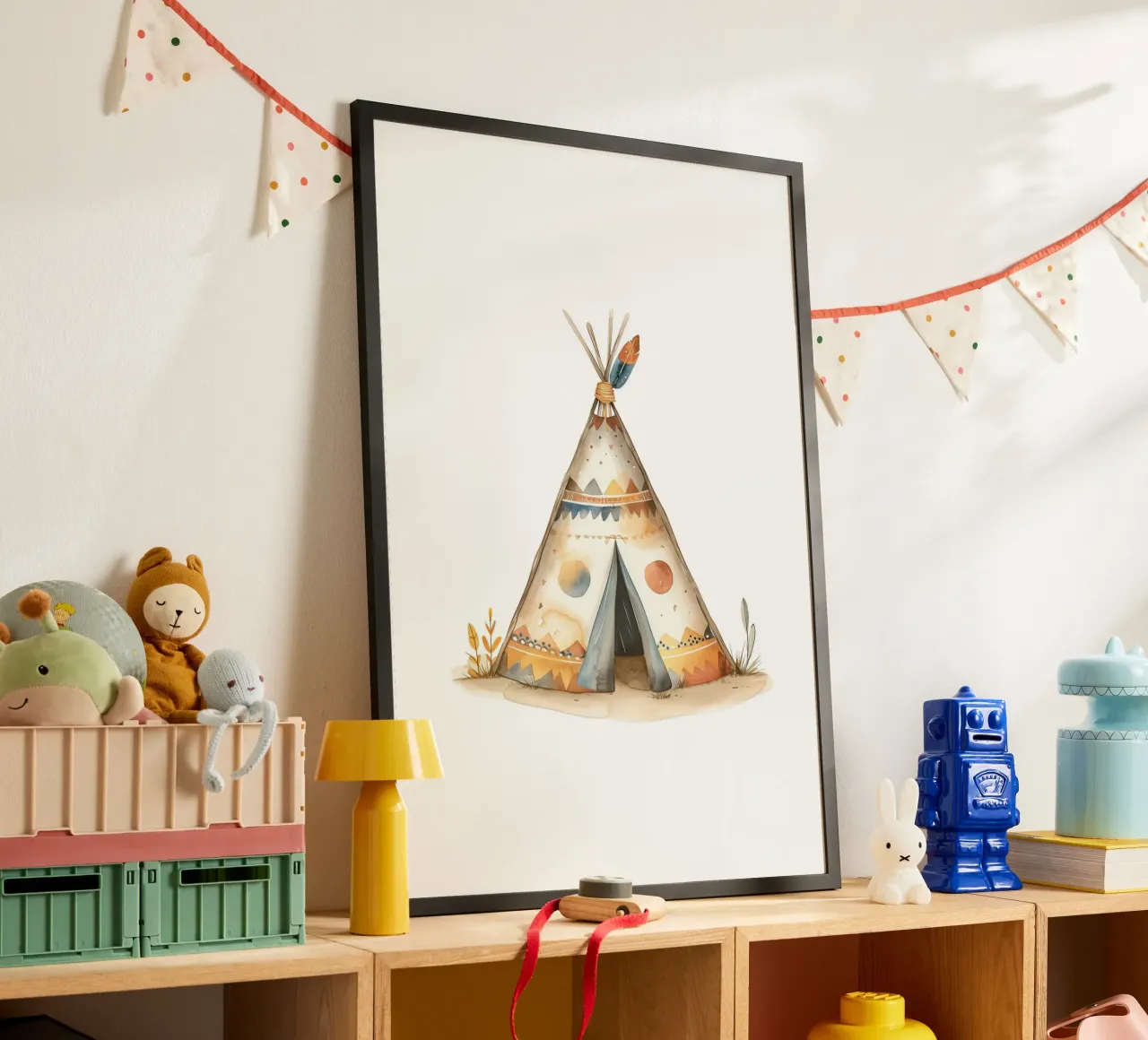 Tenda Teepee Boho stampata ad acquerello - Decorazione tribale per la cameretta poster con telaio in plastica da ClubArt
