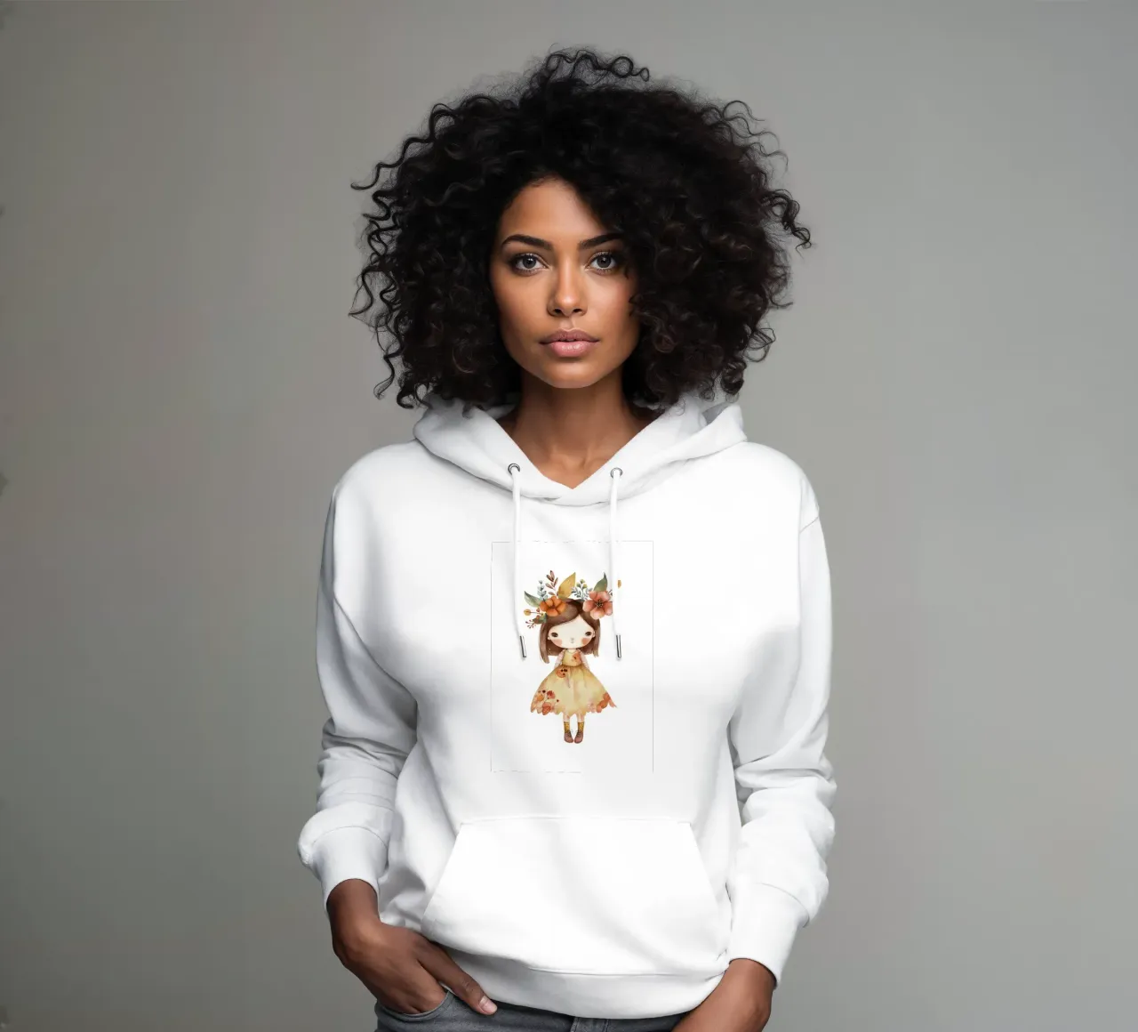 Ragazza autunnale con corona floreale - Acquerello per bambini Boho felpa con cappuccio da ClubArt