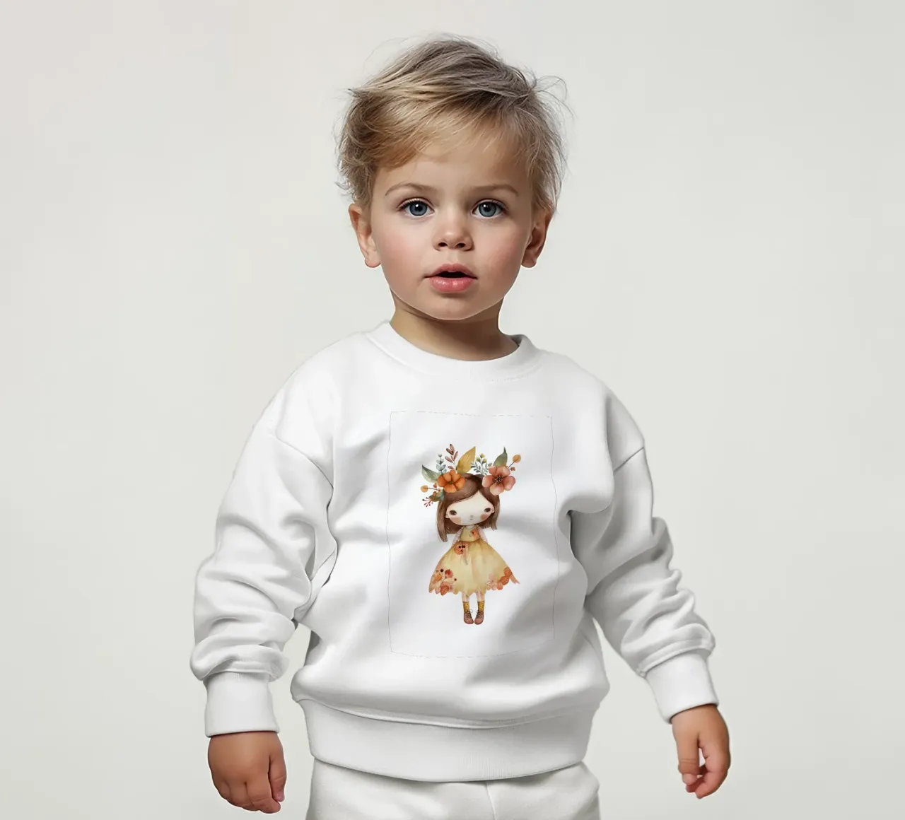 Ragazza autunnale con corona floreale - Acquerello per bambini Boho felpa neonato da ClubArt