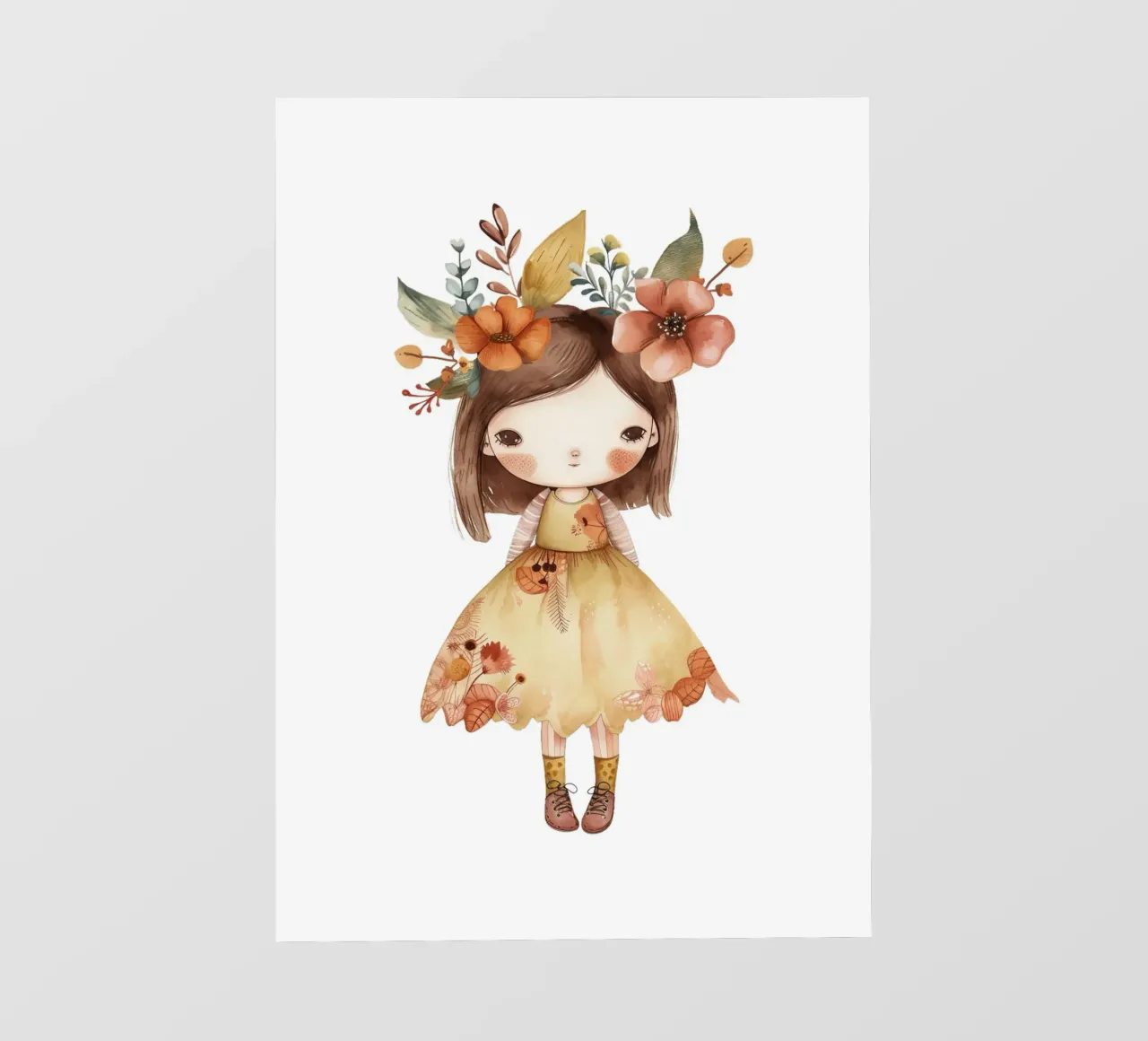 Ragazza autunnale con corona floreale - Acquerello per bambini Boho telo in pvc da ClubArt