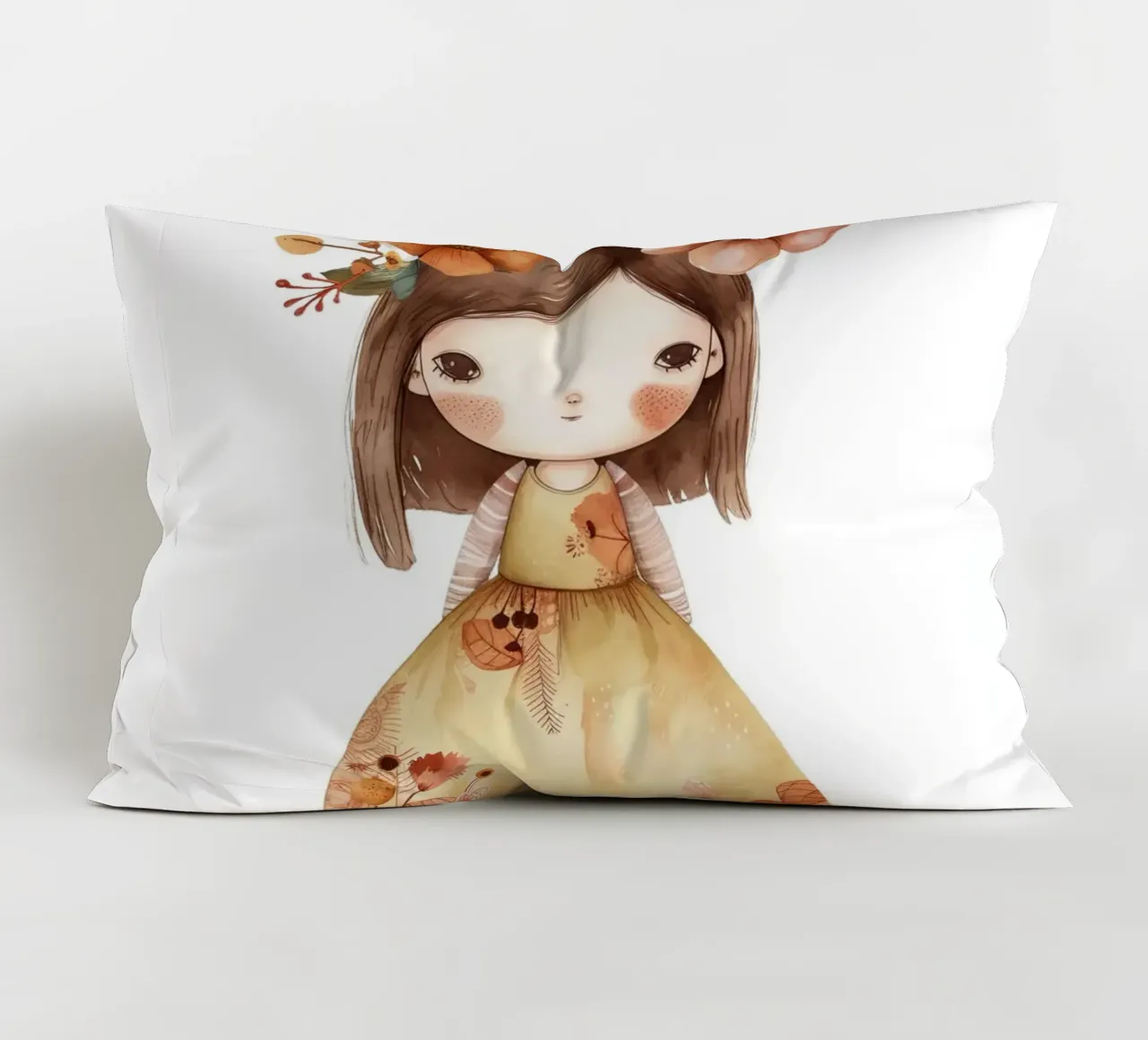 Ragazza autunnale con corona floreale - Acquerello per bambini Boho cuscino da ClubArt