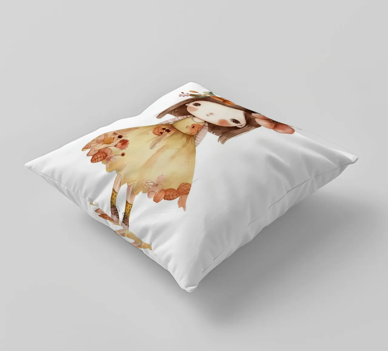 Ragazza autunnale con corona floreale - Acquerello per bambini Boho cuscino da ClubArt