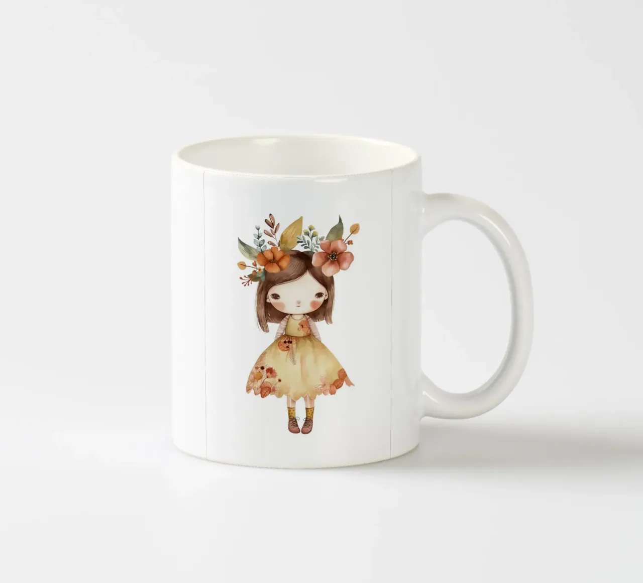 Ragazza autunnale con corona floreale - Acquerello per bambini Boho tazza in ceramica da ClubArt