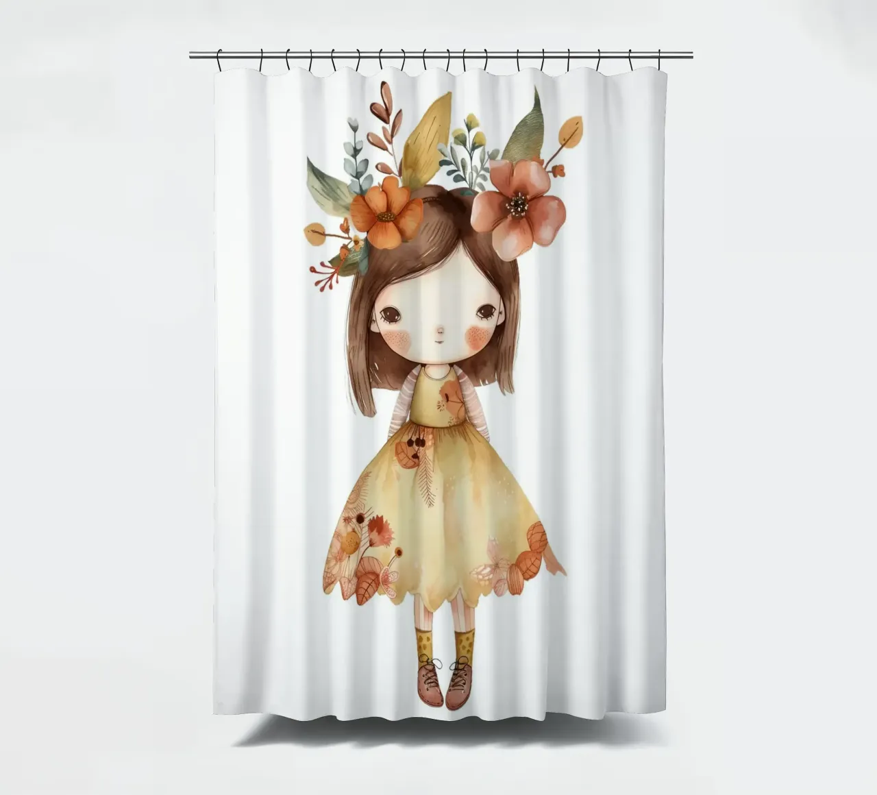 Ragazza autunnale con corona floreale - Acquerello per bambini Boho tenda da doccia da ClubArt