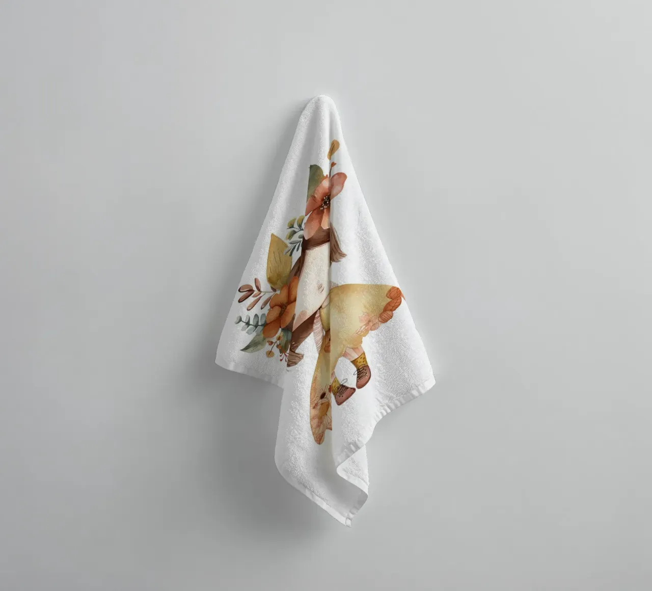 Ragazza autunnale con corona floreale - Acquerello per bambini Boho asciugamano da bagno da ClubArt
