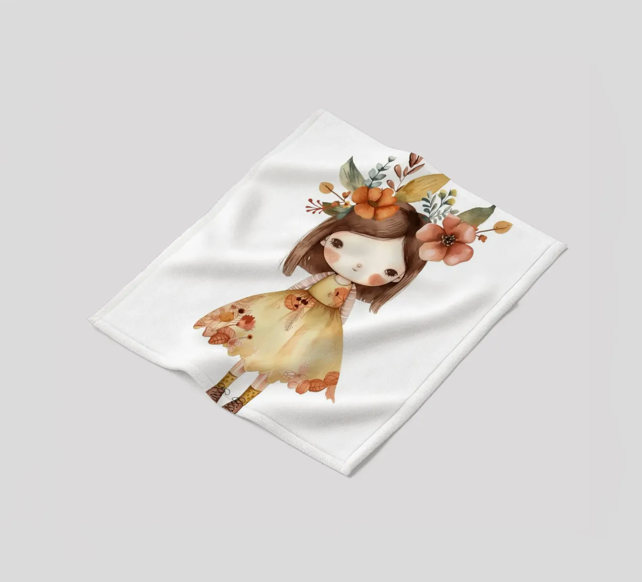 Ragazza autunnale con corona floreale - Acquerello per bambini Boho coperta in pile da ClubArt