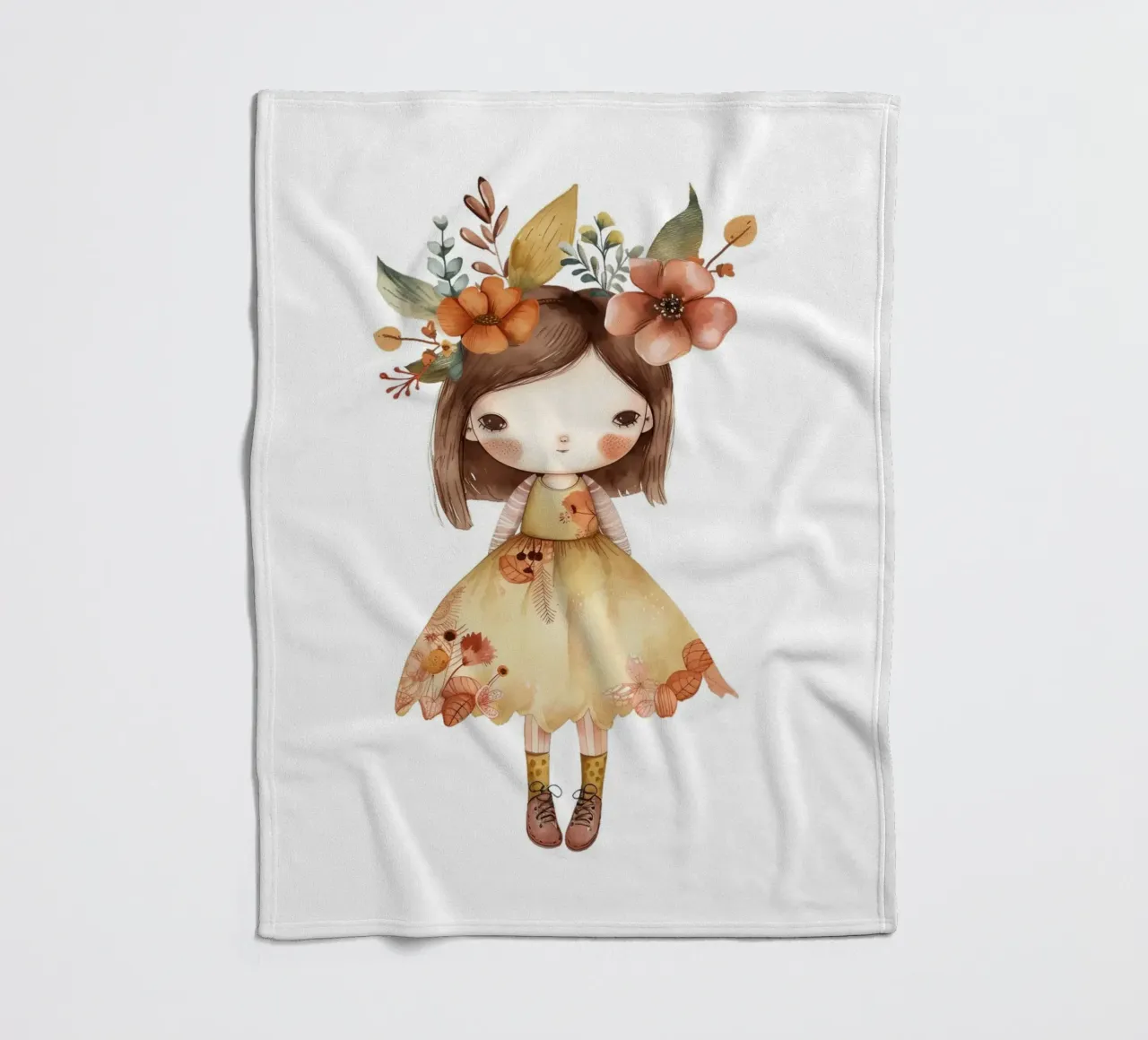Ragazza autunnale con corona floreale - Acquerello per bambini Boho coperta in pile da ClubArt