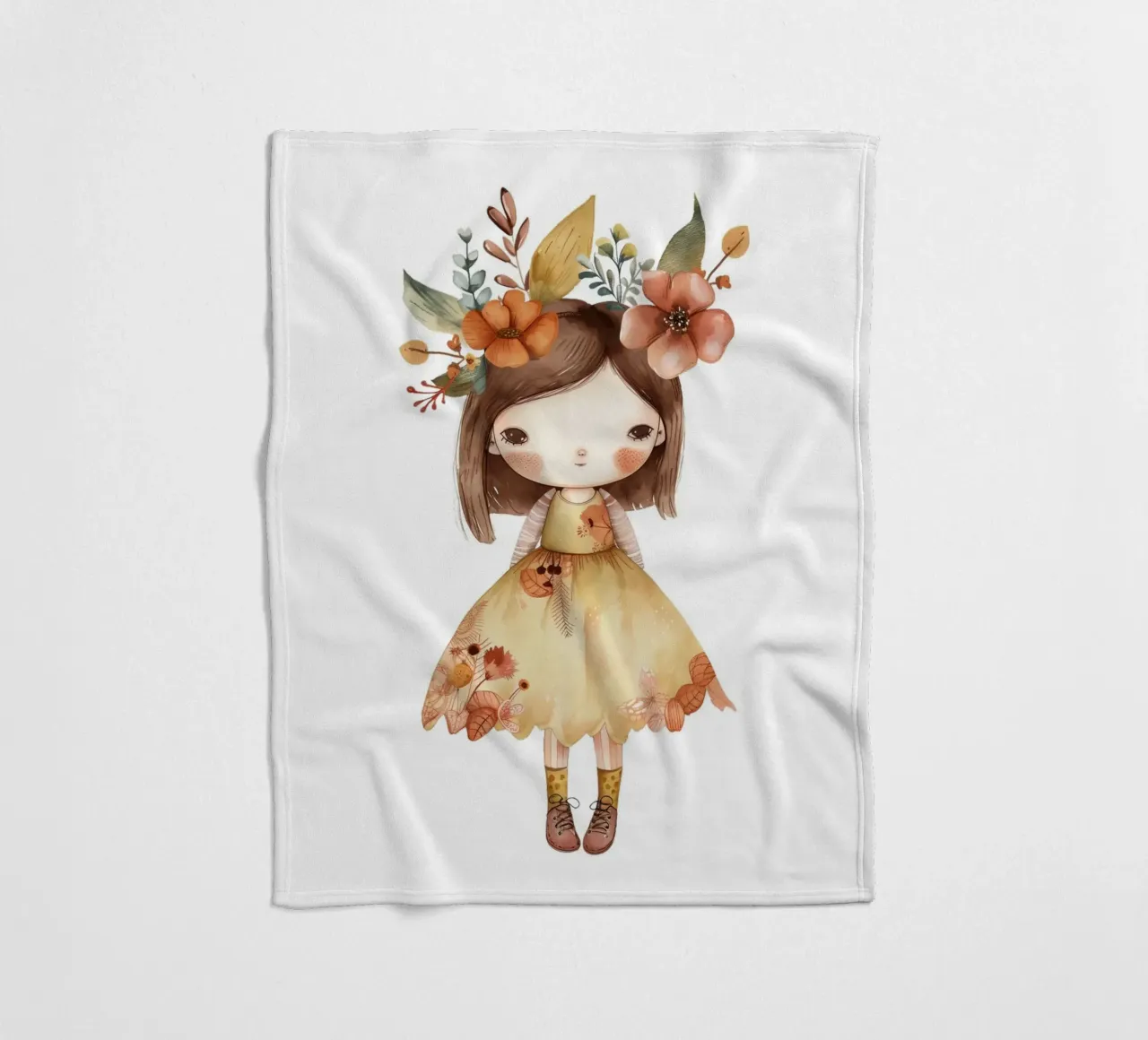 Ragazza autunnale con corona floreale - Acquerello per bambini Boho coperta in pile da ClubArt
