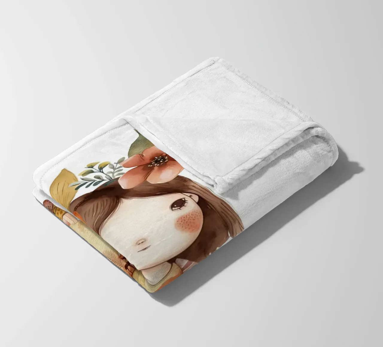Ragazza autunnale con corona floreale - Acquerello per bambini Boho coperta in pile da ClubArt