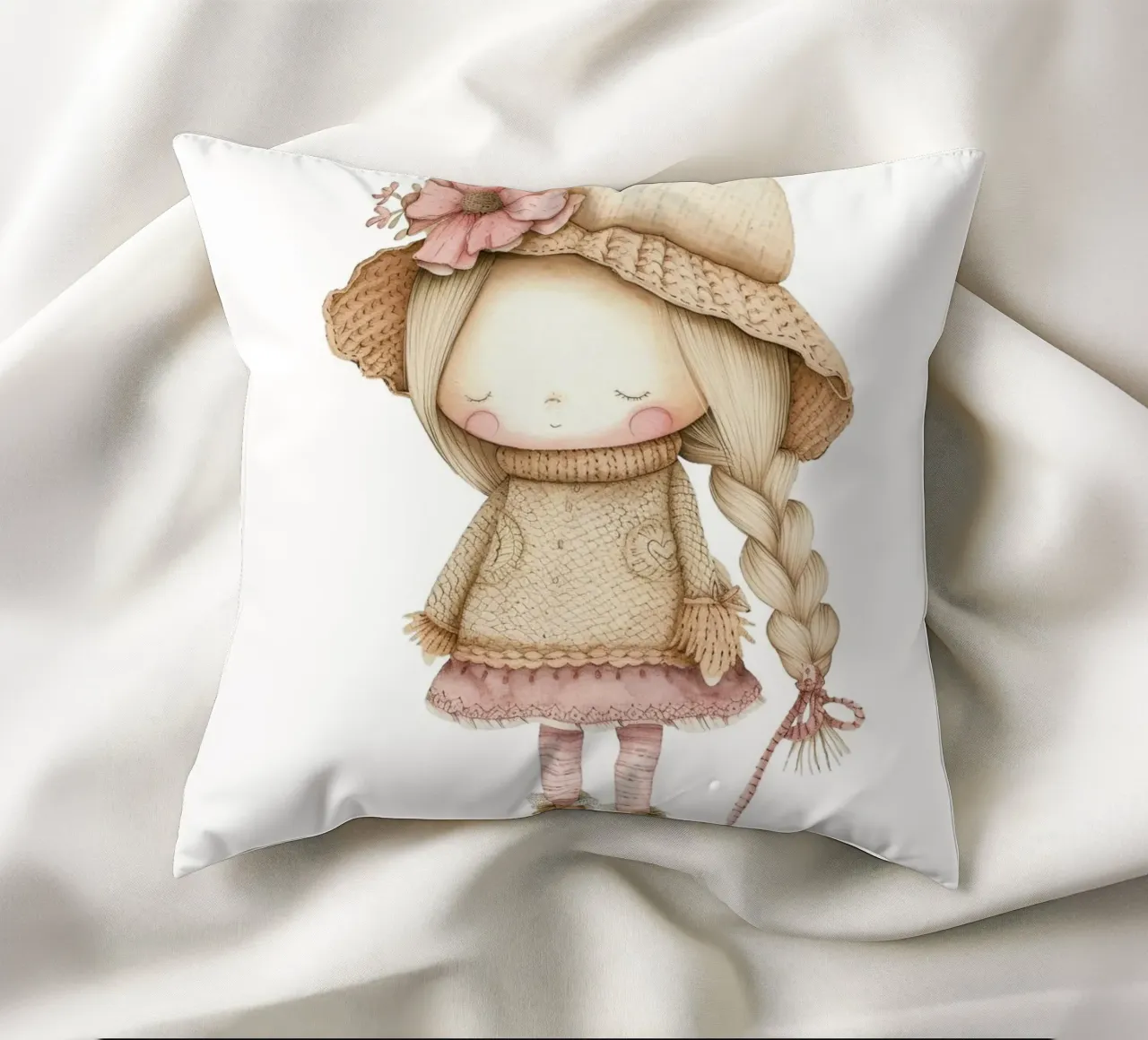 Dolce acquerello a treccia - Decorazioni per bambini e camerette in stile bohémien cuscino da ClubArt