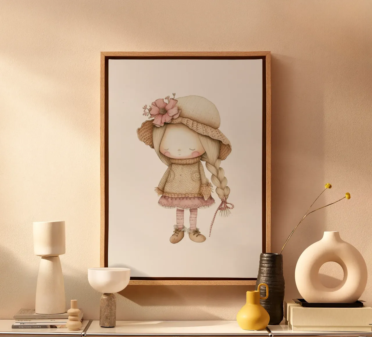 Dolce acquerello a treccia - Decorazioni per bambini e camerette in stile bohémien tela con Cornice a cassetta da ClubArt